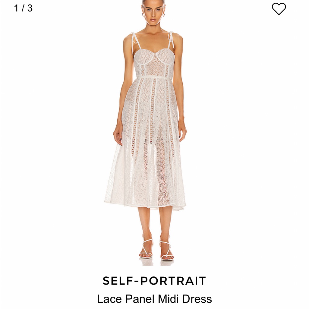 Self-Portrait White Lace Panel Midi Dress